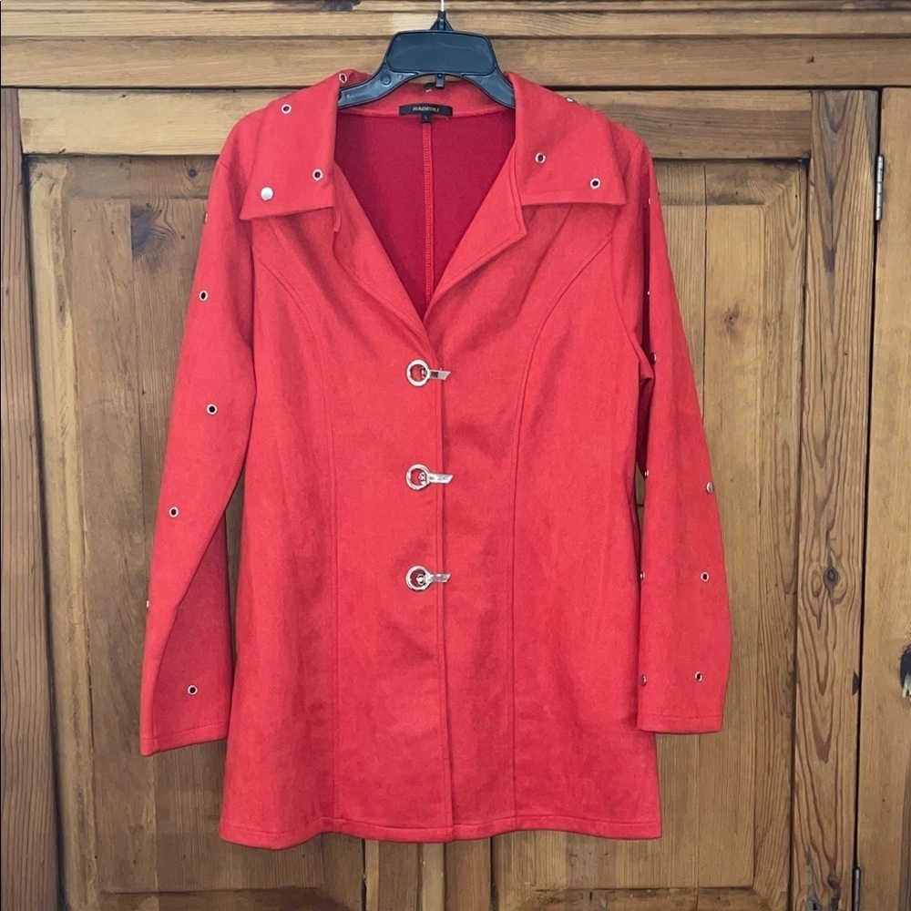 NWOT RADZOLI ORANGE/RED GROMMET DETAIL JACKET Sz. L